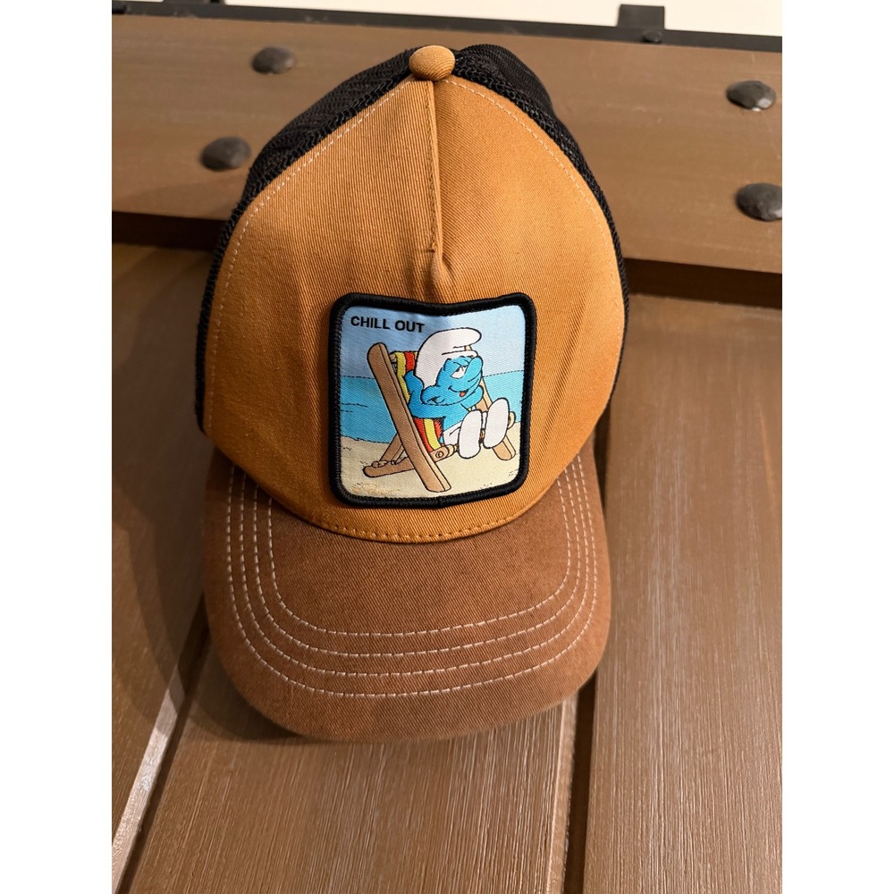 Crazy Universe The Smurfs Chill Out Trucker Hat Brown Tan Mesh Snapback Cap